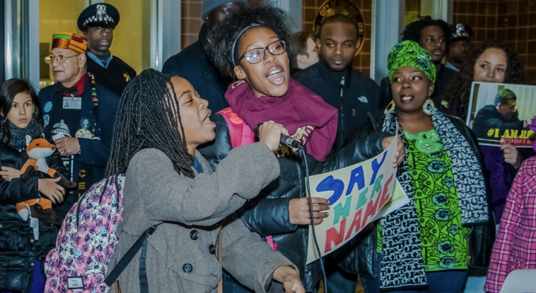 Protesters at the Police Board meeting in November 2019